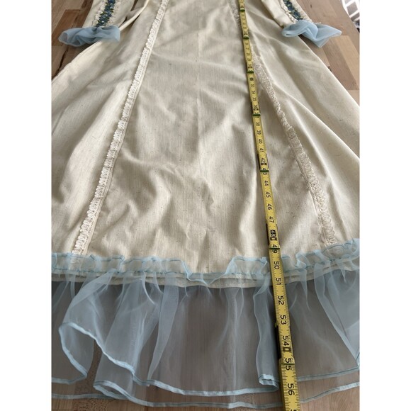 Vtg 60-70s Renaissance Style Dress Peasant Lace Floral Ribbon Cream Light Blue 6 - Picture 14 of 14
